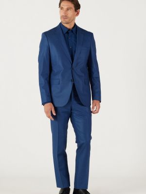 Slim fit vlnený priliehavý oblek Altinyildiz Classics modrá