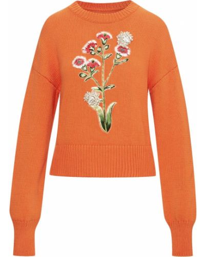 Jersey con bordado de flores de tela jersey Oscar De La Renta naranja