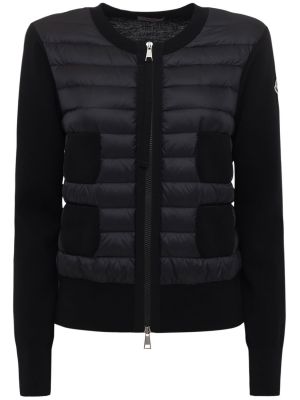 Dun ull cardigan med glidelås Moncler svart