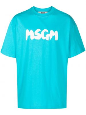 T-shirt en coton à imprimé Msgm bleu