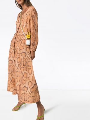 Sukienka midi z nadrukiem w wężowy wzór Mara Hoffman brązowa
