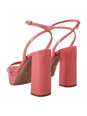 Lakierowane sandały trekkingowe szpilki na obcasie Prada różowe