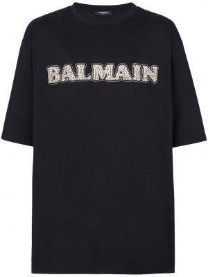 T-shirt brodé en coton Balmain noir