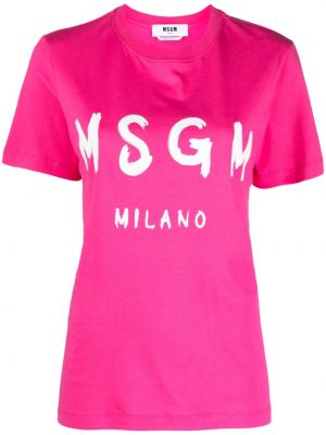 T-shirt en coton à imprimé Msgm rose