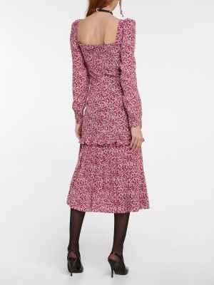 Květinové hedvábné midi šaty Alessandra Rich růžové