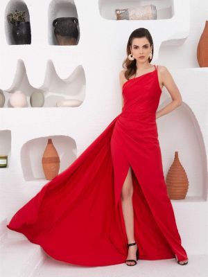 Szatén estélyi ruha Carmen piros