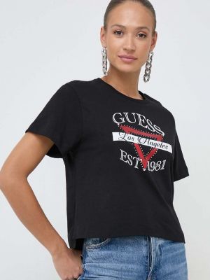 Bavlněné tričko Guess černé