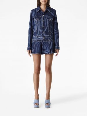 Plisované džínová sukně s potiskem s abstraktním vzorem Pucci modré