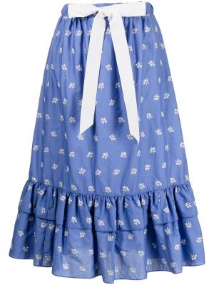 Falda de cintura alta de flores Erdem azul