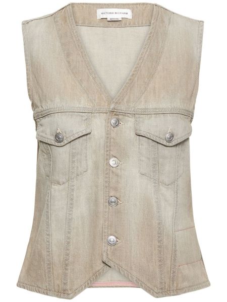 Bavlnená rifľová vesta Victoria Beckham sivá