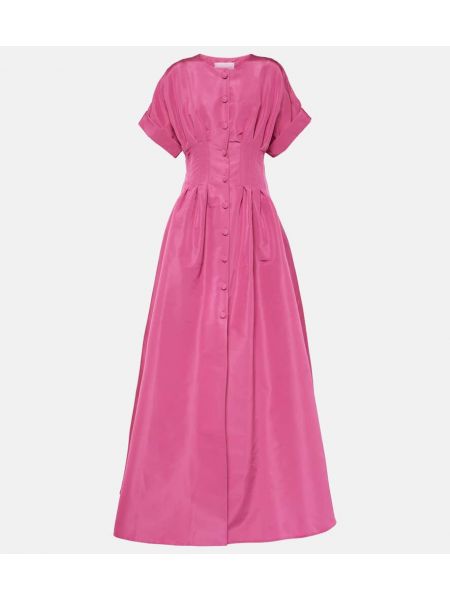 Plisirana svilena dolga obleka Carolina Herrera roza