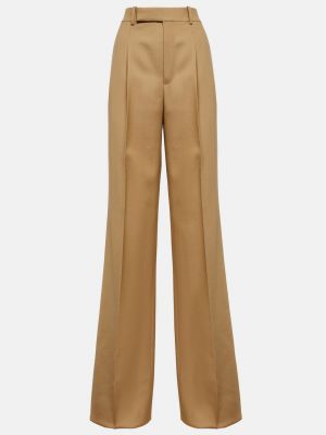 Шерстяные брюки с высокой талией Saint Laurent коричневые