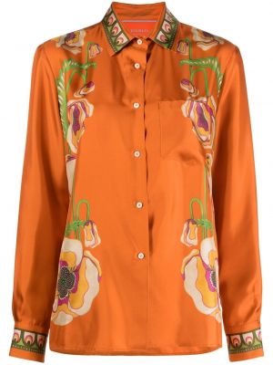 Копринена риза на цветя с принт La Doublej оранжево