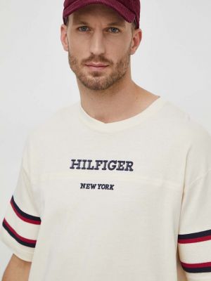 Bavlněné tričko s aplikacemi Tommy Hilfiger béžové