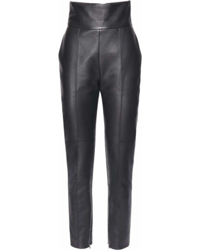 Kožené rovné kalhoty s vysokým pasem Alexandre Vauthier černé