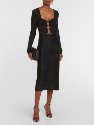 Βαμβακερή μάλλινη μίντι φόρεμα Tom Ford μαύρο