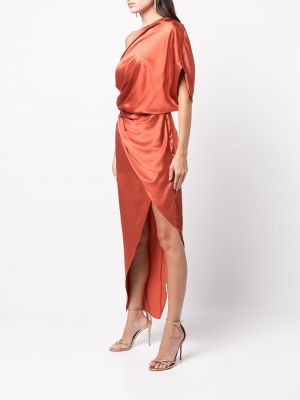 Jedwabna sukienka wieczorowa drapowana Michelle Mason pomarańczowa