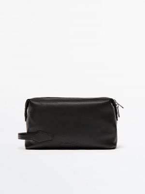 Кожаная сумка на молнии Massimo Dutti черная