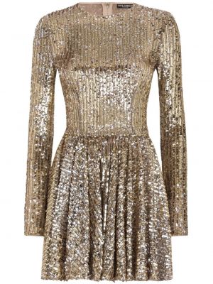 Plisirana večerna obleka s cekini Dolce & Gabbana zlata
