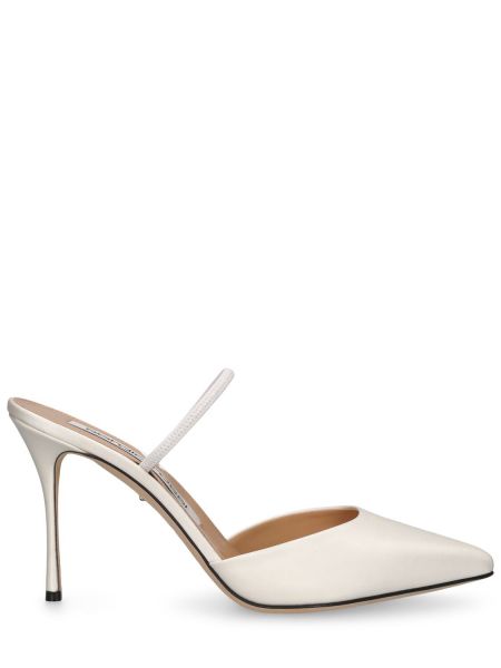 Pumpar med remmar i satin med slingback Sergio Rossi vit