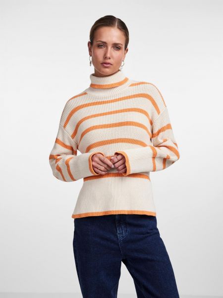 Svītrainas džemperis ar augstu apkakli Pieces oranžs