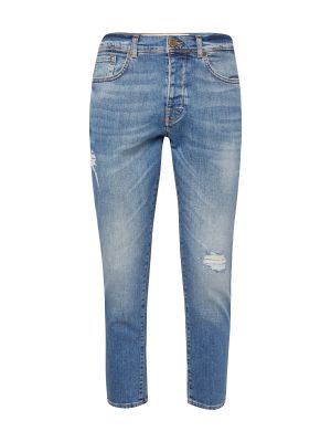 Jednofarebné bavlnené džínsy s rovným strihom na zips Goldgarn - modrá