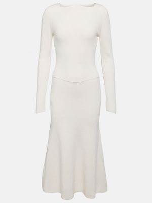 Шерстяное платье миди Victoria Beckham белое