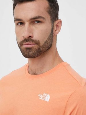 Памучна тениска с дълъг ръкав с принт The North Face оранжево