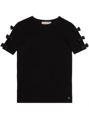 Czarna koszulka z kokardką z kaszmiru Gucci