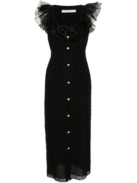 Pikčasta svilena koktejl obleka Alessandra Rich črna