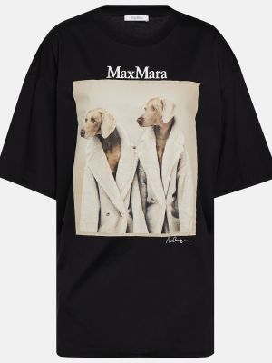 Памучна тениска с принт Max Mara черно