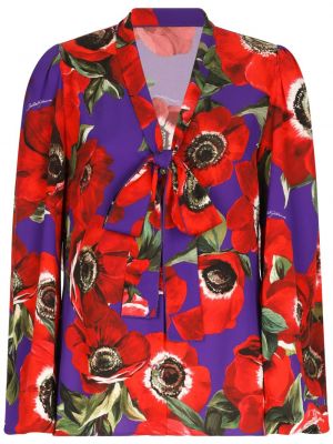 Jedwabna bluzka w kwiatki z nadrukiem Dolce And Gabbana czerwona