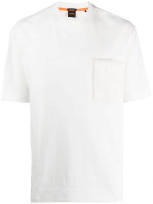 Fleece t-shirt mit stickerei Boss weiß