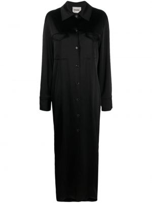 Satynowa sukienka koszulowa Nanushka czarna