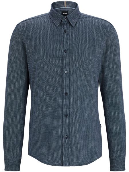 Chemise en coton à imprimé à motif géométrique Boss bleu