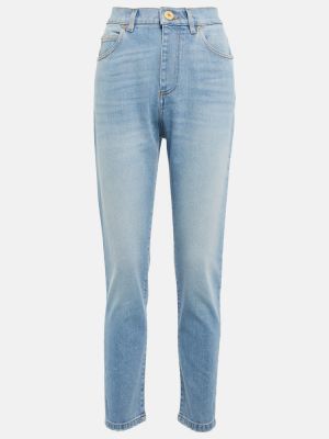 Skinny fit džínsy s vysokým pásom Balmain modrá