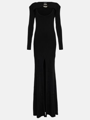 Украшенное трикотажное платье в рубчик DAVID KOMA, черный