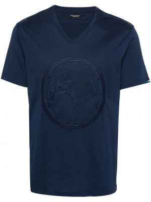 T-krekls ar izšuvumiem ar v veida izgriezumu Stefano Ricci zils