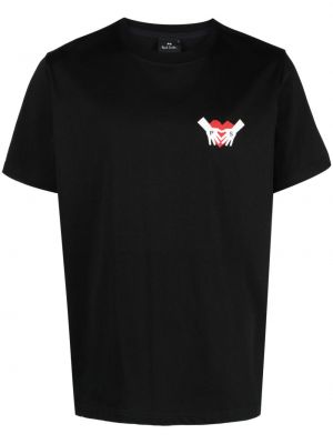 Βαμβακερή μπλούζα με σχέδιο με μοτίβο καρδιά Ps Paul Smith μαύρο