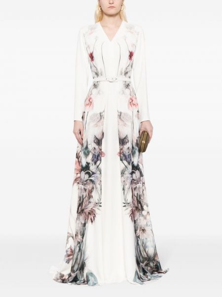 Sukienka w kwiatki z nadrukiem Saiid Kobeisy biała