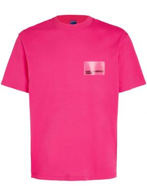 Koszulka bawełniana z nadrukiem Karl Lagerfeld Jeans różowa