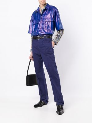 Pantalon droit en coton plissé Marant bleu