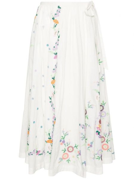 Květinové sukně s výšivkou Alemais bílé