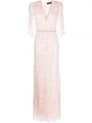Βραδινό φόρεμα με παγιέτες από τούλι Jenny Packham ροζ