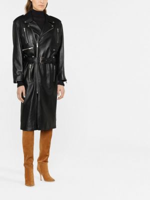 Manteau en cuir Saint Laurent noir