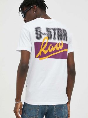 Bavlněné tričko s potiskem s hvězdami G-star Raw bílé