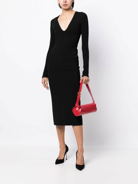 Midi šaty s výstřihem do v Victoria Beckham černé