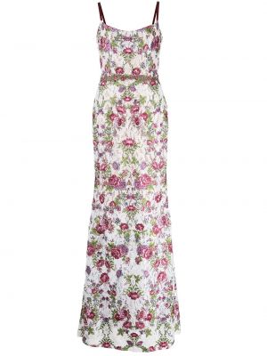 Floral brodert stroppekjole Marchesa Notte hvit