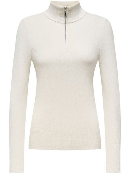Вълнен пуловер с цип от мерино вълна 12 Storeez бяло