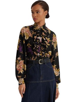Рубашка в цветочек с принтом с рюшами Lauren Ralph Lauren черная